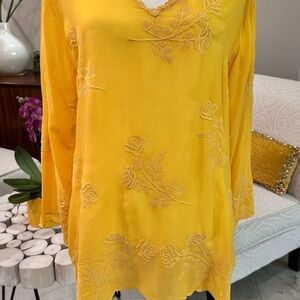 Yellow Embroidered Women's Top